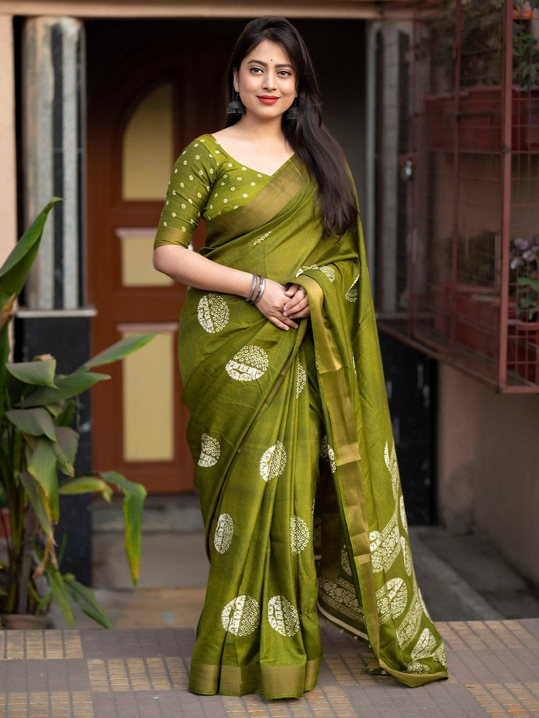 Imbrication Green 1 Minute Ready To Wear Soft Dola Cotton Saree