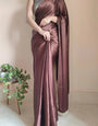 Glorious Brown 1 Minute Ready To Wear Satin Silk Saree With Handmade Tassels