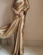 Classy Champagne Gold 1 Minute Ready To Wear Satin Silk Saree With Handmade Tassels