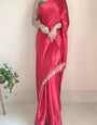 Glorious Dark Pink 1 Minute Ready To Wear Satin Silk Saree With Handmade Tassels