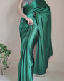 Classic Forest Green 1 Minute Ready To Wear Satin Silk Saree With Handmade Tassels