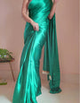 Glowing Jade Green 1 Minute Ready To Wear Satin Silk Saree With Handmade Tassels