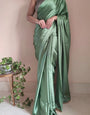 Luxuriant Moss Green 1 Minute Ready To Wear Satin Silk Saree With Handmade Tassels