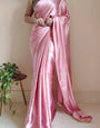 Pleasant Old Rose 1 Minute Ready To Wear Satin Silk Saree With Handmade Tassels