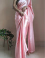 Seraglio Peach 1 Minute Ready To Wear Satin Silk Saree With Handmade Tassels