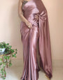 Adorning Rose Gold 1 Minute Ready To Wear Satin Silk Saree With Handmade Tassels