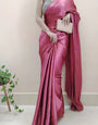 Mesmeric Rose Pink 1 Minute Ready To Wear Satin Silk Saree With Handmade Tassels