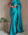 Comely Sea Green 1 Minute Ready To Wear Satin Silk Saree With Handmade Tassels