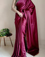 Twirling Wine 1 Minute Ready To Wear Satin Silk Saree With Handmade Tassels