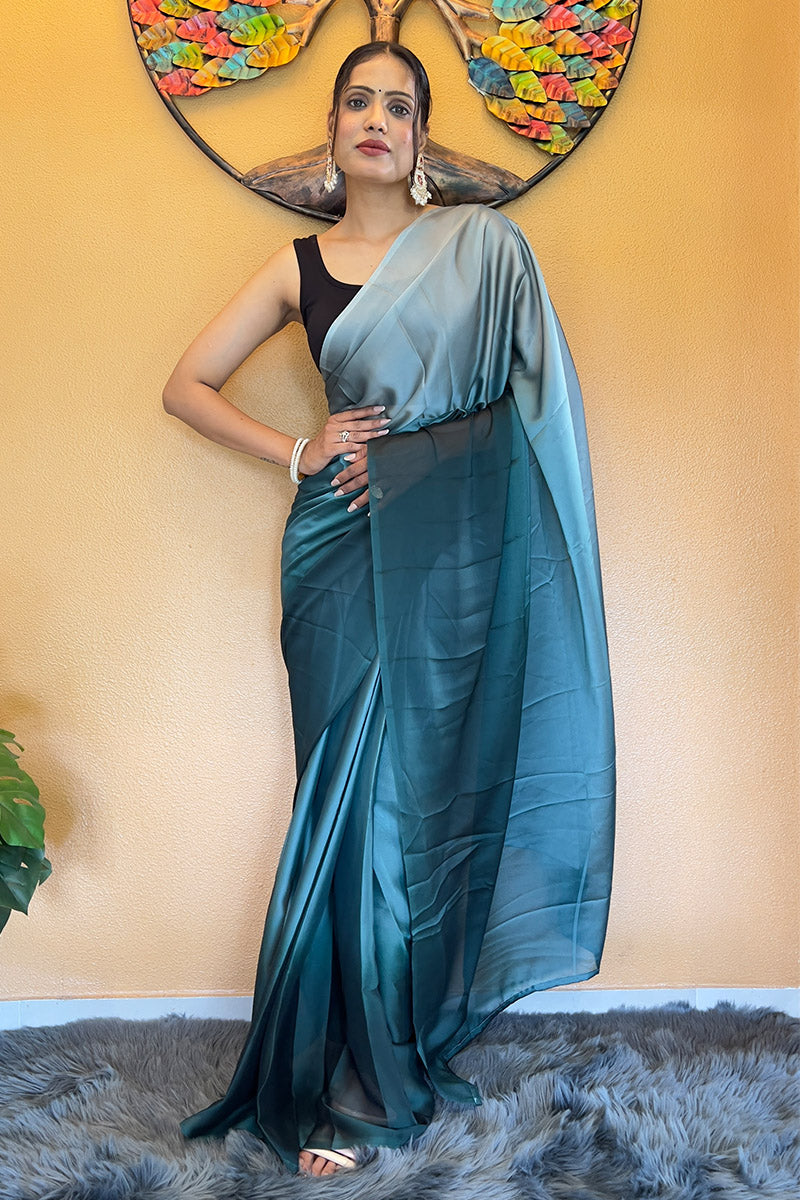 Gorgeous Bottle Green 1 Minute Ready To Wear Georgette Saree