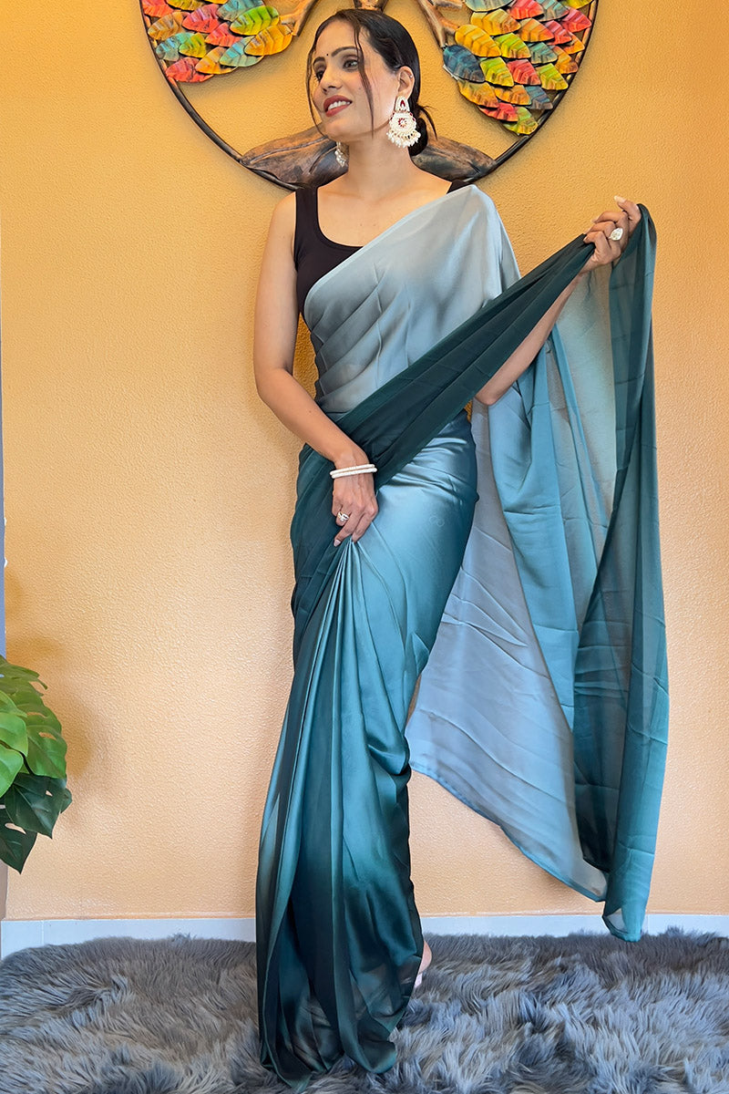 Gorgeous Bottle Green 1 Minute Ready To Wear Georgette Saree