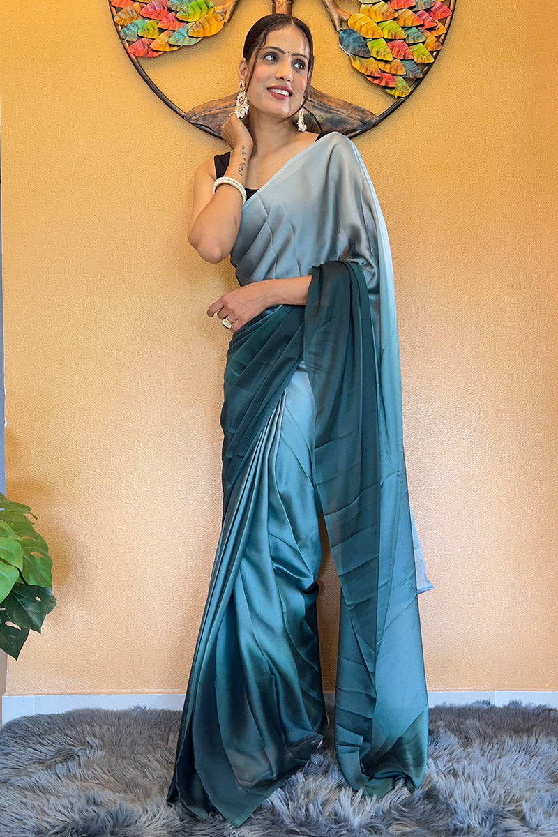 Gorgeous Bottle Green 1 Minute Ready To Wear Georgette Saree