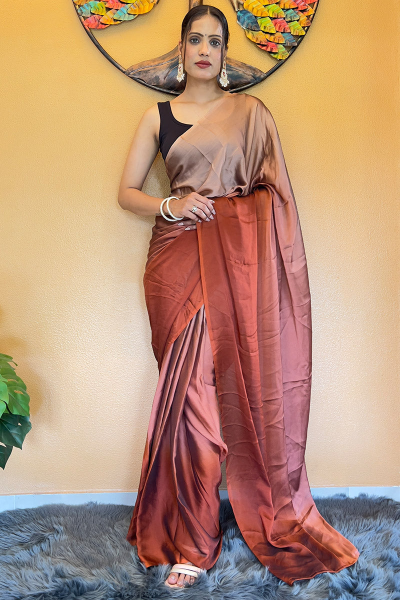 Quintessential Brown Green 1 Minute Ready To Wear Georgette Saree
