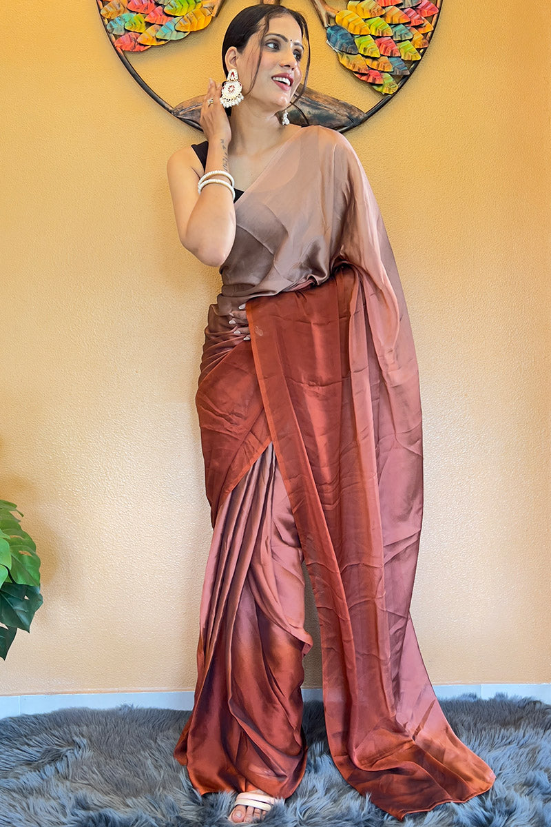 Quintessential Brown Green 1 Minute Ready To Wear Georgette Saree