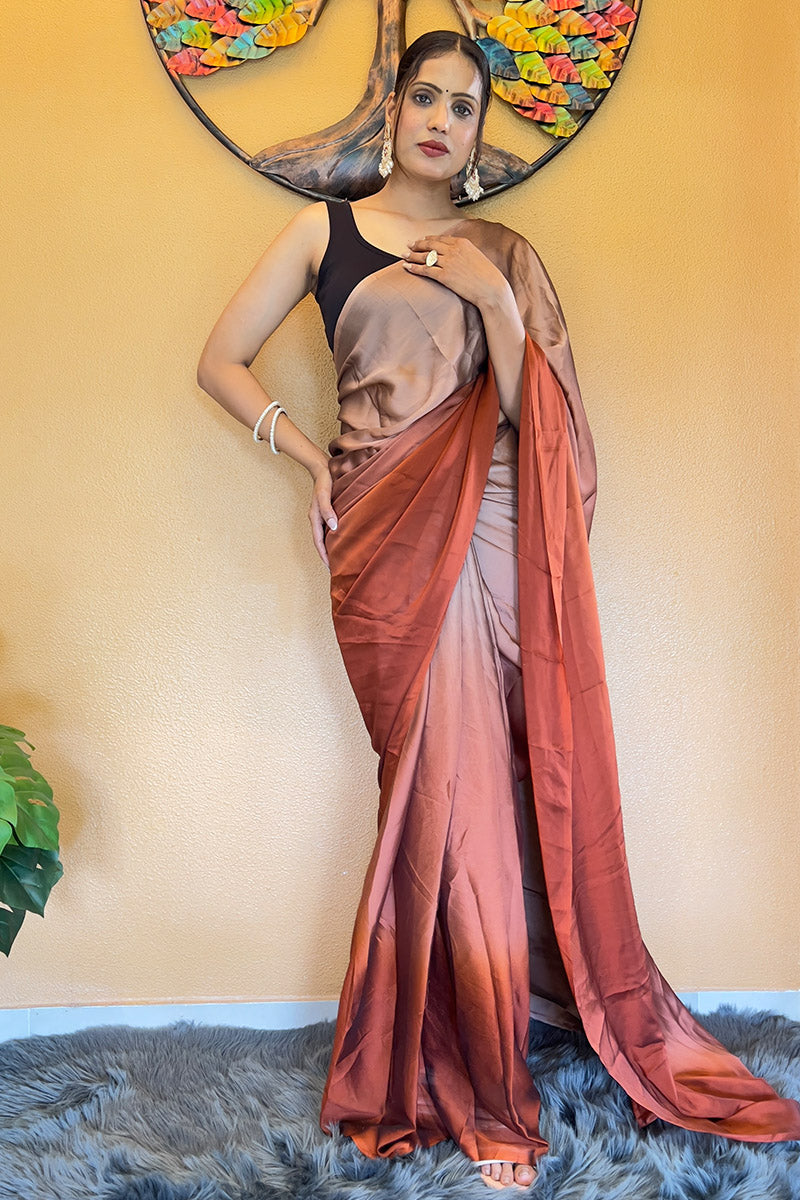 Quintessential Brown Green 1 Minute Ready To Wear Georgette Saree