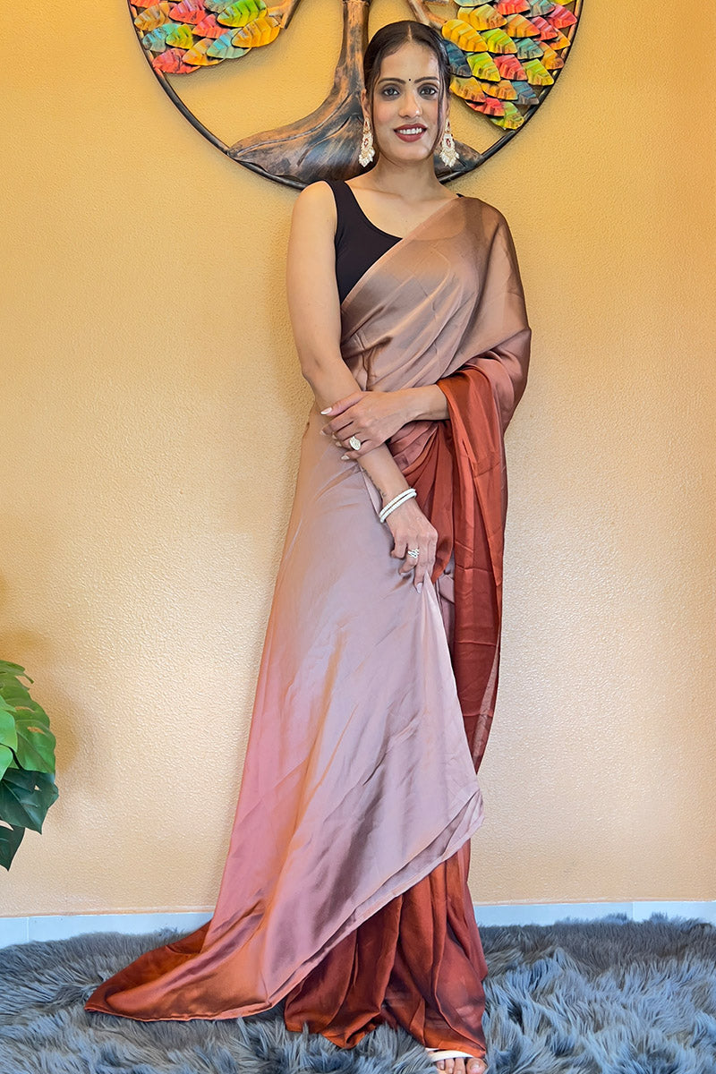 Quintessential Brown Green 1 Minute Ready To Wear Georgette Saree