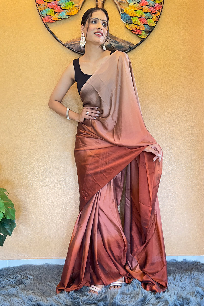 Quintessential Brown Green 1 Minute Ready To Wear Georgette Saree