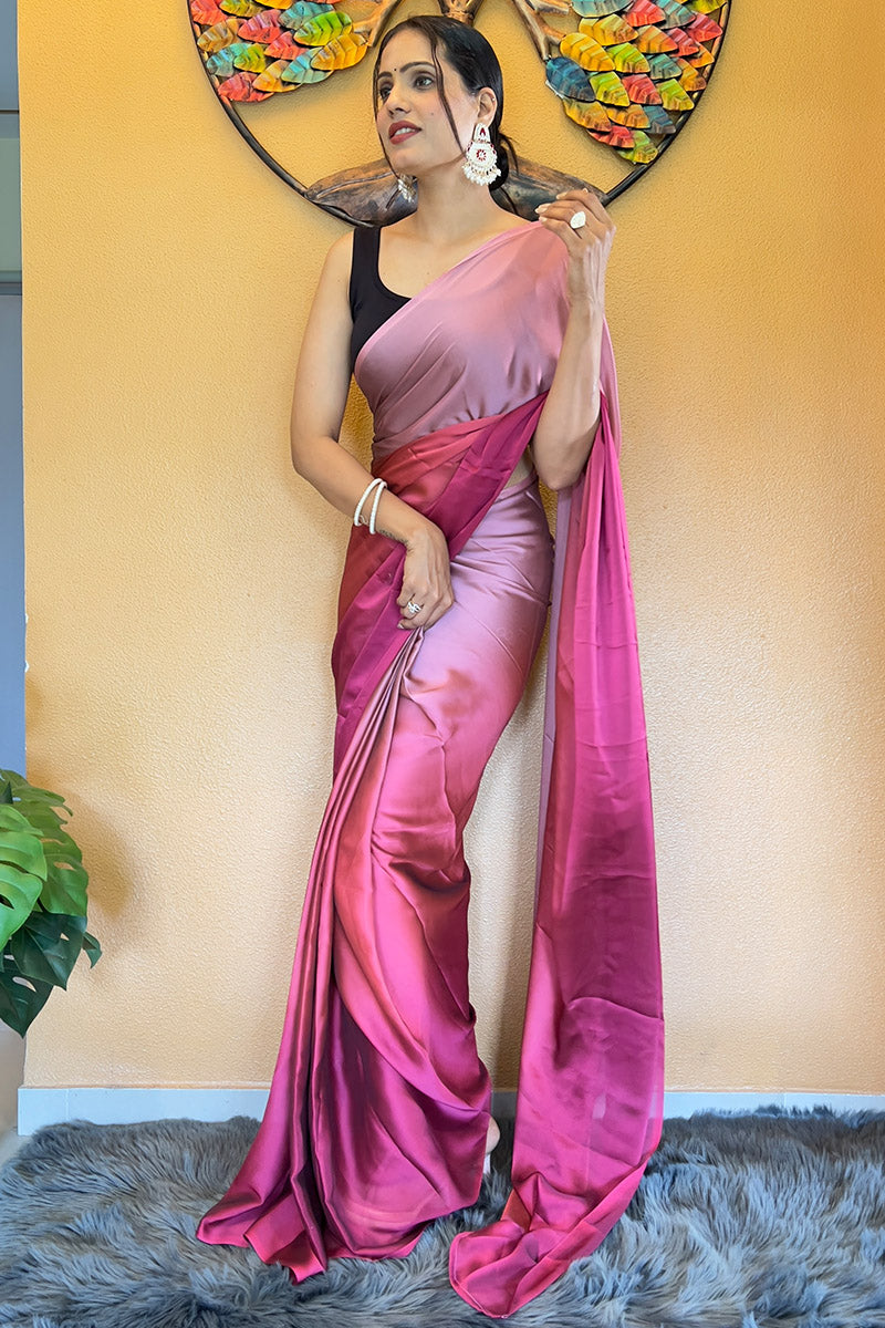 Flameboyant Pink 1 Minute Ready To Wear Georgette Saree