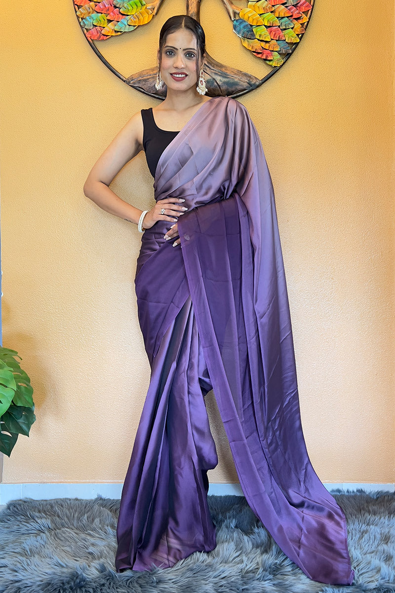 Mesmeric Purple 1 Minute Ready To Wear Georgette Saree