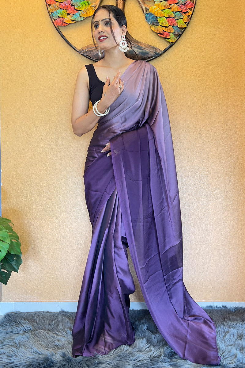 Mesmeric Purple 1 Minute Ready To Wear Georgette Saree