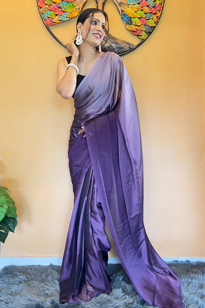 Mesmeric Purple 1 Minute Ready To Wear Georgette Saree