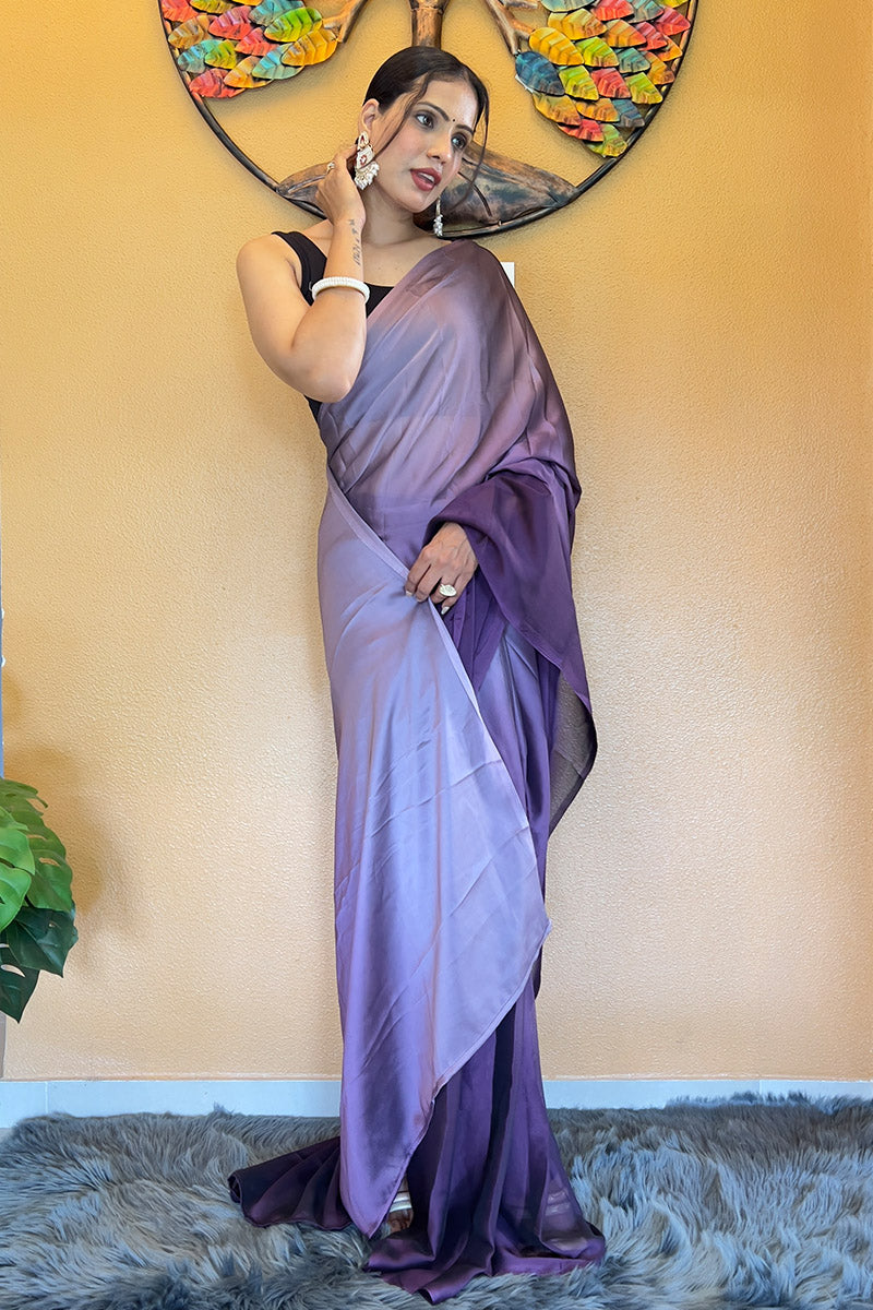 Mesmeric Purple 1 Minute Ready To Wear Georgette Saree
