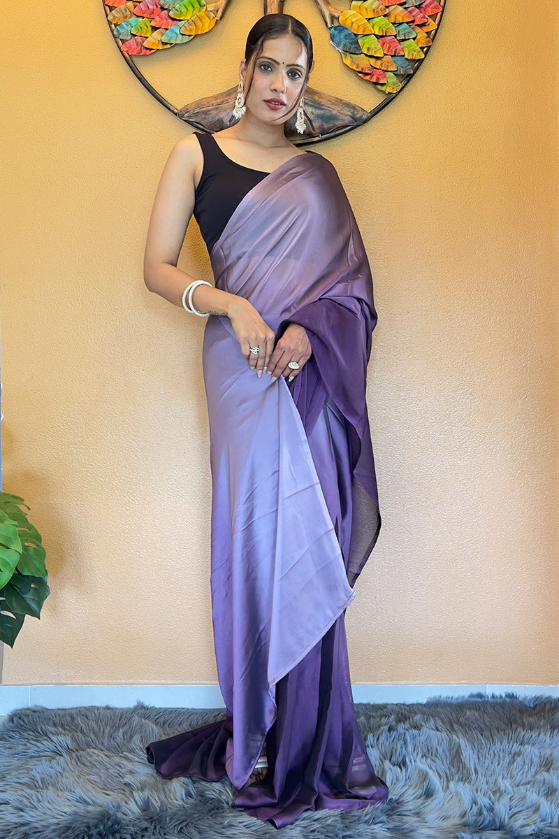 Mesmeric Purple 1 Minute Ready To Wear Georgette Saree