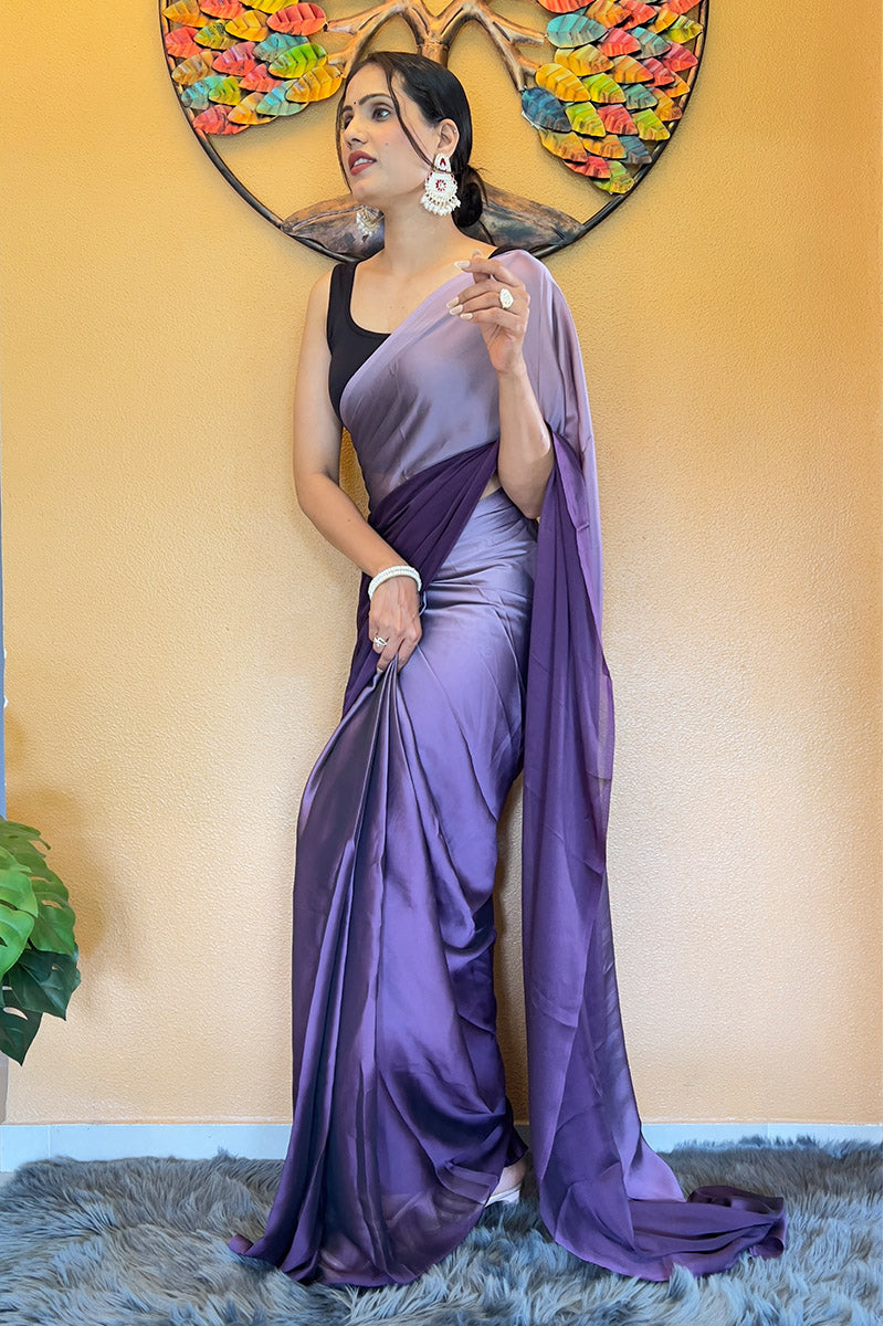Mesmeric Purple 1 Minute Ready To Wear Georgette Saree