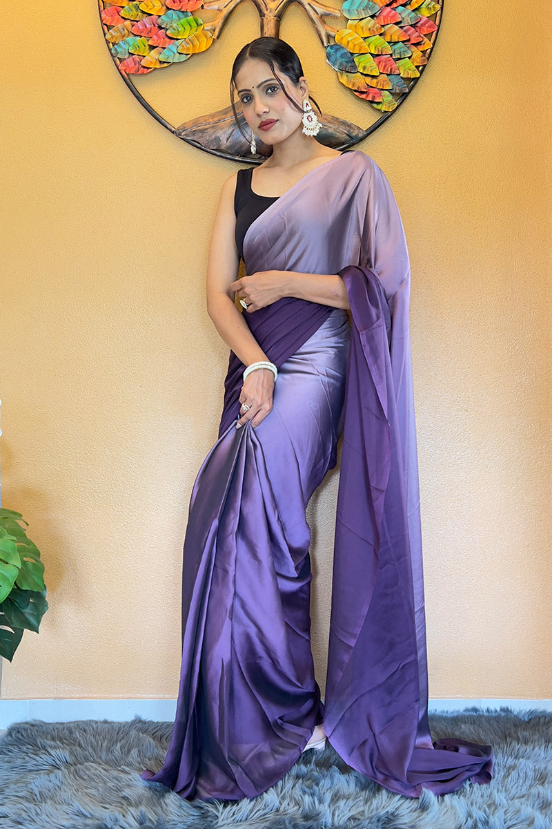 Mesmeric Purple 1 Minute Ready To Wear Georgette Saree