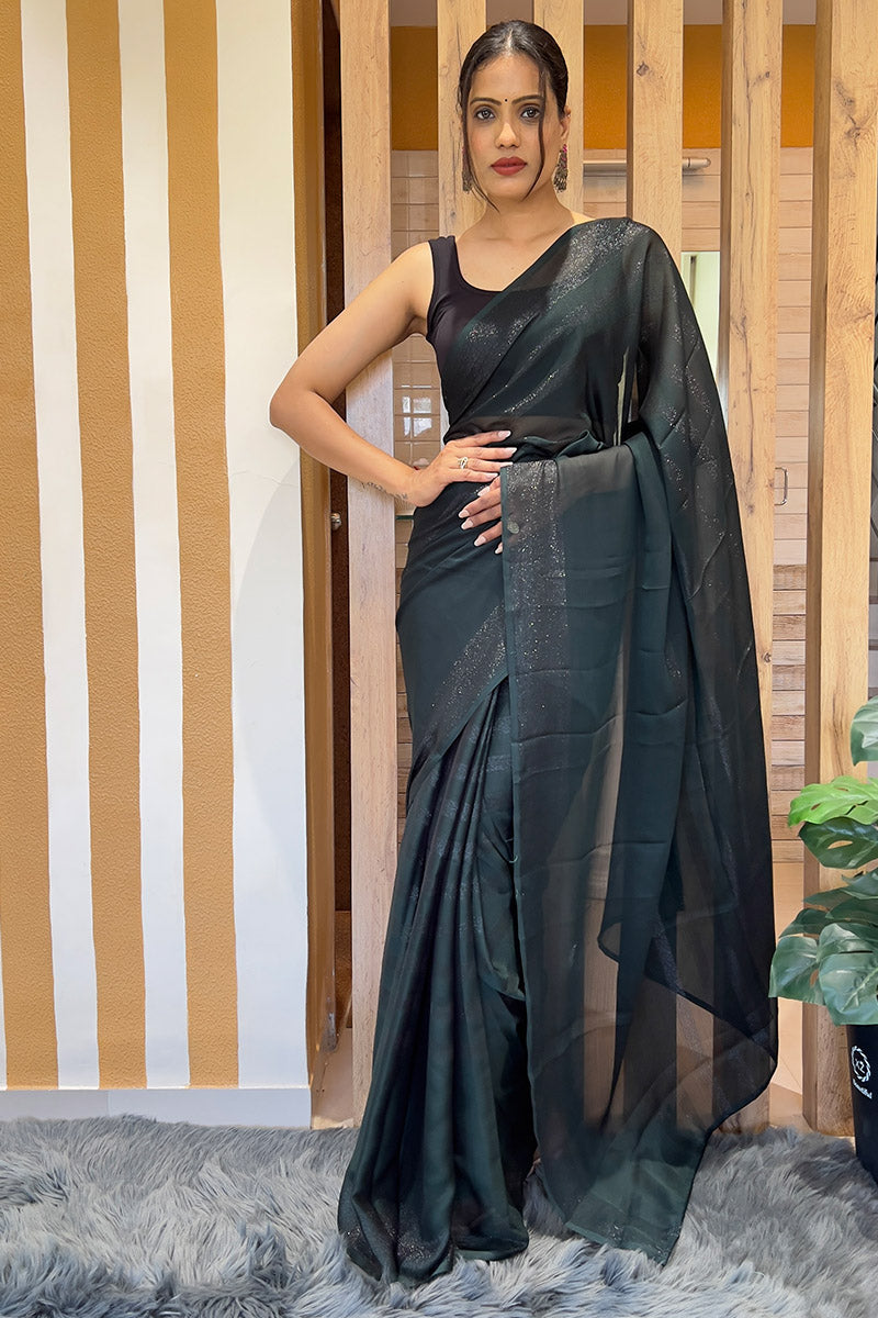 Marvellous Blackish Green 1 Minute Ready To Wear Nylon Silk Saree