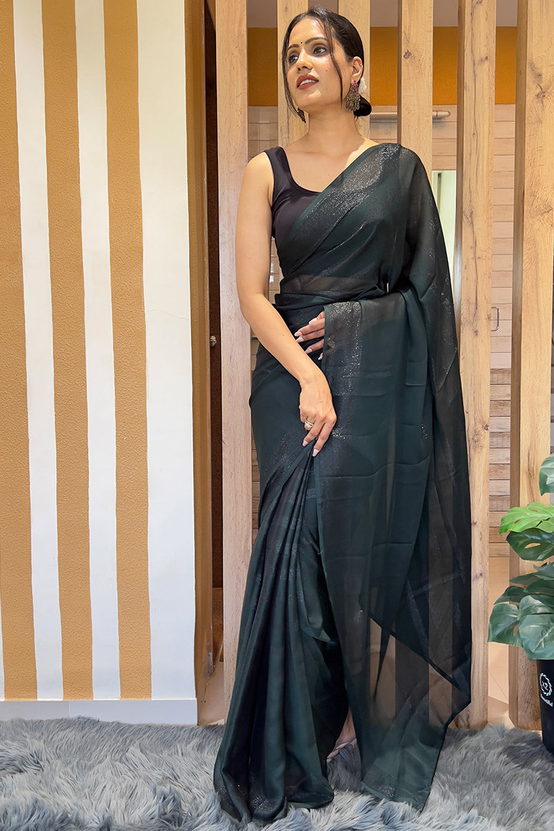 Marvellous Blackish Green 1 Minute Ready To Wear Nylon Silk Saree