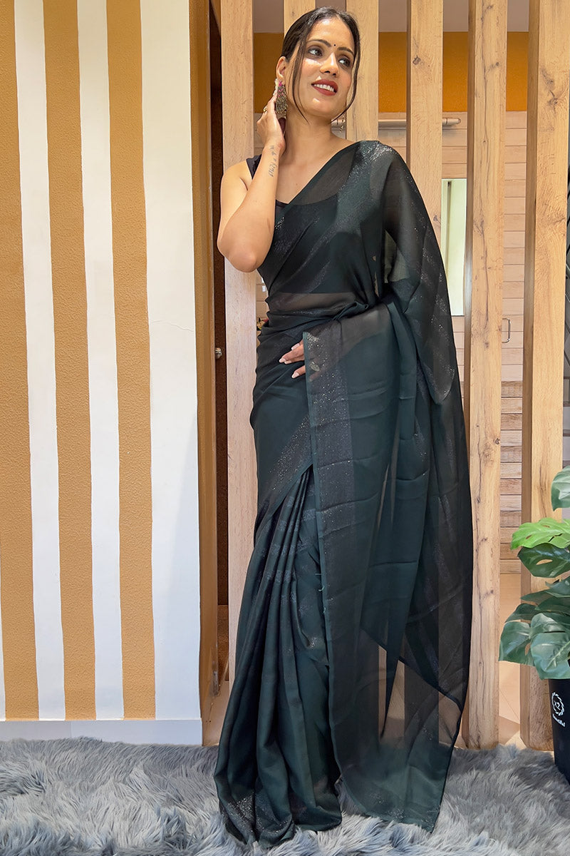 Marvellous Blackish Green 1 Minute Ready To Wear Nylon Silk Saree