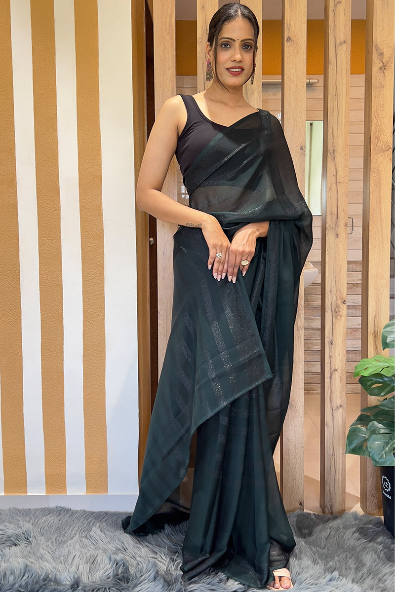 Marvellous Blackish Green 1 Minute Ready To Wear Nylon Silk Saree