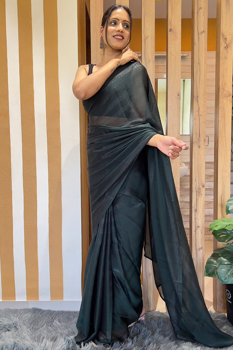 Marvellous Blackish Green 1 Minute Ready To Wear Nylon Silk Saree