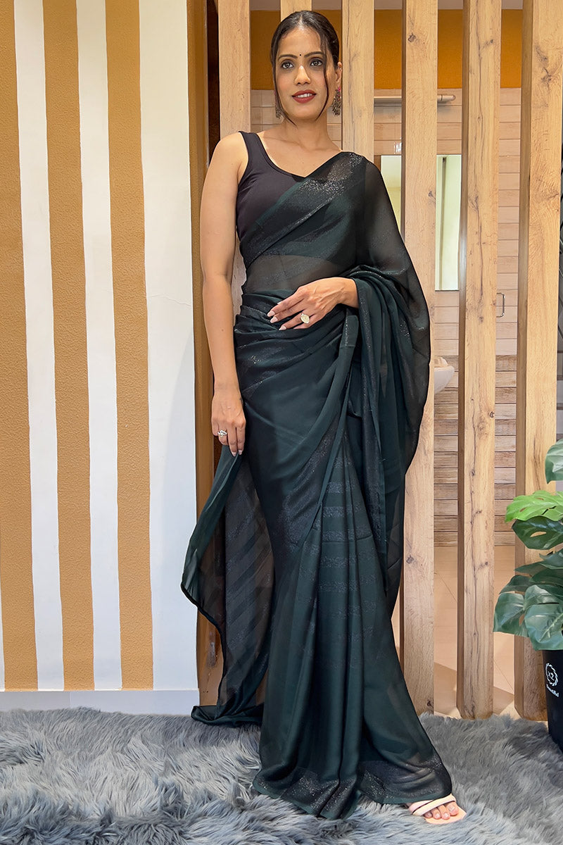 Marvellous Blackish Green 1 Minute Ready To Wear Nylon Silk Saree