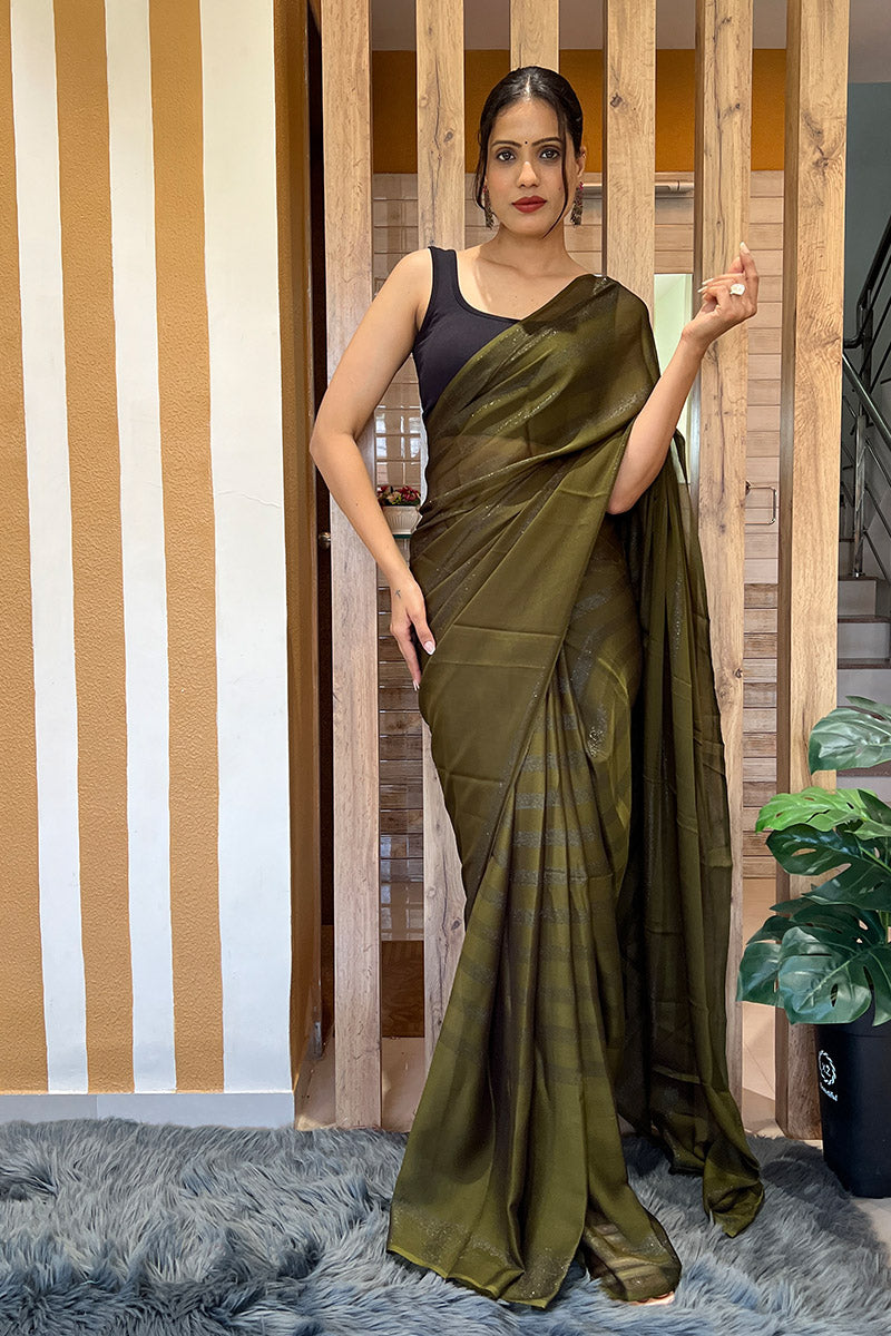 Phenomenal Mehndi 1 Minute Ready To Wear Nylon Silk Saree