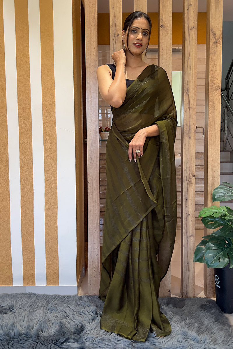 Phenomenal Mehndi 1 Minute Ready To Wear Nylon Silk Saree