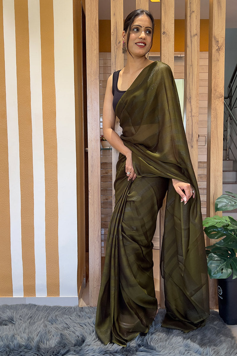 Phenomenal Mehndi 1 Minute Ready To Wear Nylon Silk Saree
