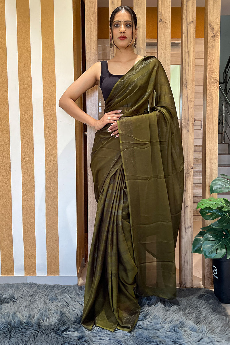 Phenomenal Mehndi 1 Minute Ready To Wear Nylon Silk Saree