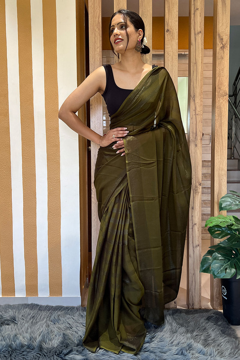 Phenomenal Mehndi 1 Minute Ready To Wear Nylon Silk Saree