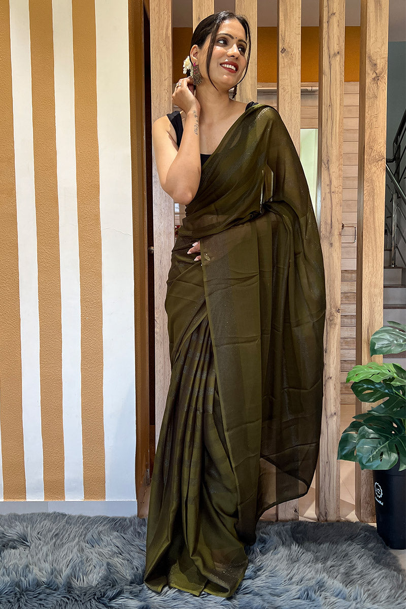 Phenomenal Mehndi 1 Minute Ready To Wear Nylon Silk Saree
