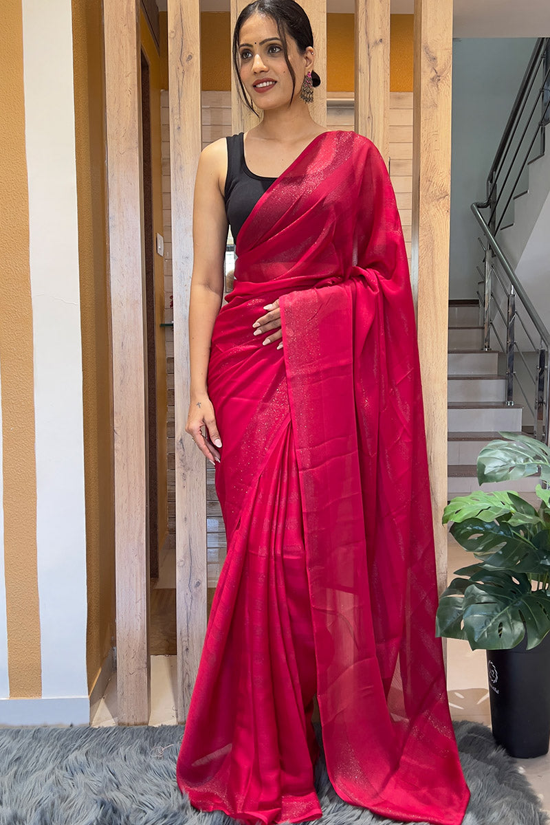 Redolent Pink 1 Minute Ready To Wear Nylon Silk Saree