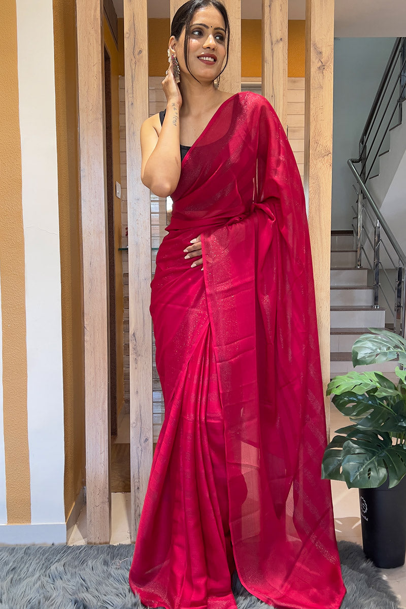 Redolent Pink 1 Minute Ready To Wear Nylon Silk Saree