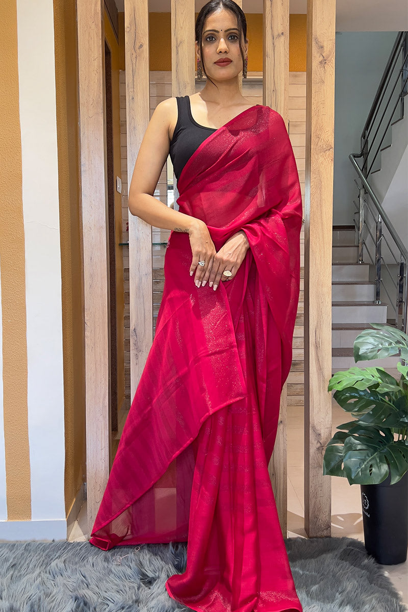 Redolent Pink 1 Minute Ready To Wear Nylon Silk Saree