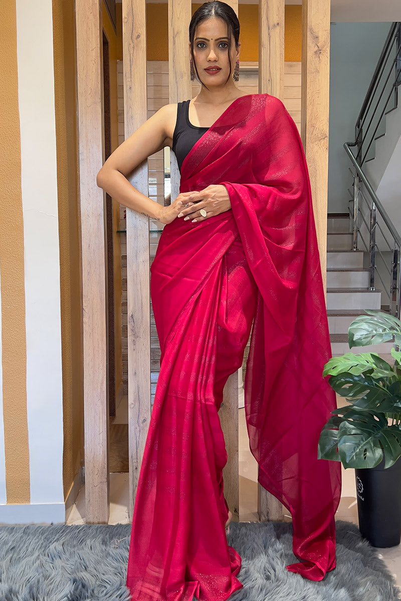 Redolent Pink 1 Minute Ready To Wear Nylon Silk Saree