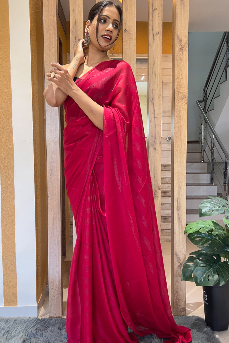 Redolent Pink 1 Minute Ready To Wear Nylon Silk Saree