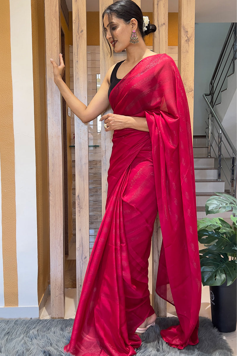 Redolent Pink 1 Minute Ready To Wear Nylon Silk Saree