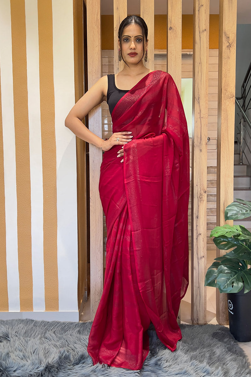 Marvellous Red 1 Minute Ready To Wear Nylon Silk Saree