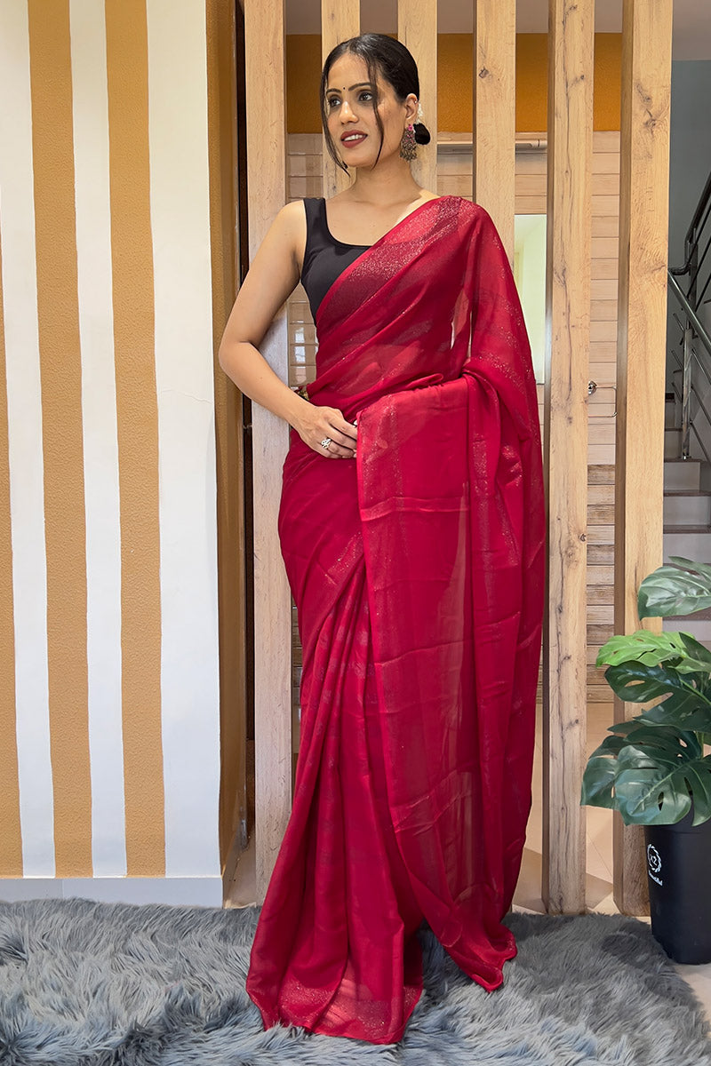 Marvellous Red 1 Minute Ready To Wear Nylon Silk Saree