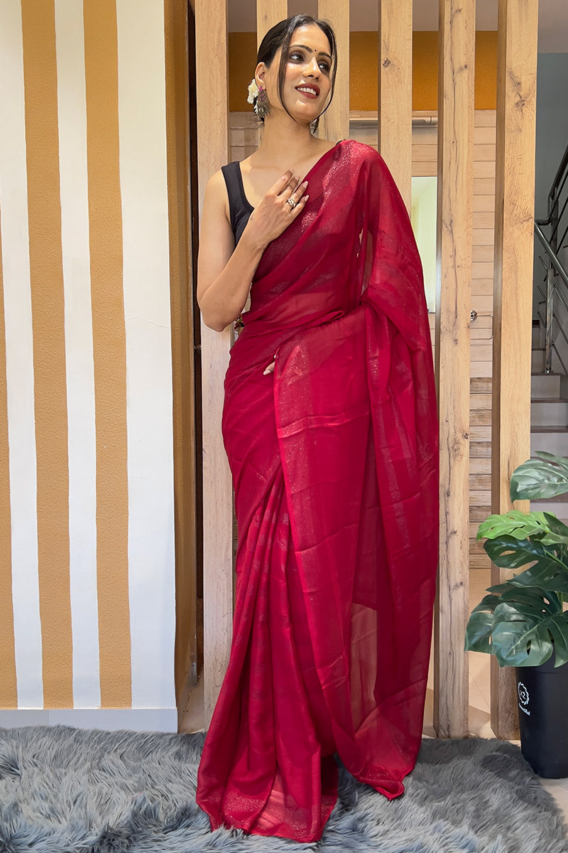 Marvellous Red 1 Minute Ready To Wear Nylon Silk Saree